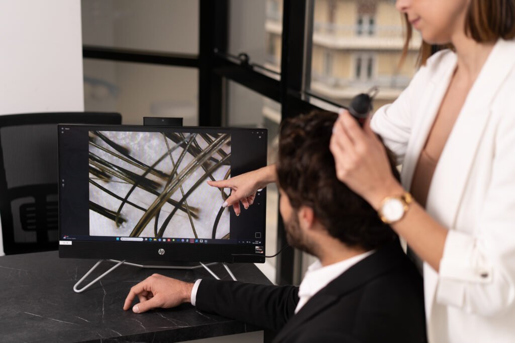 Physician designing a natural hairline before hair transplantation for high graft survival