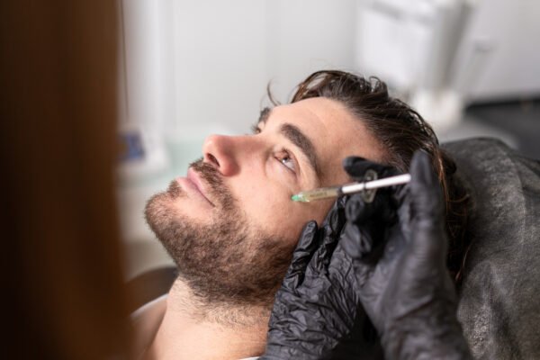 Discreet aesthetic treatment for a man for natural improvement and facial refresh