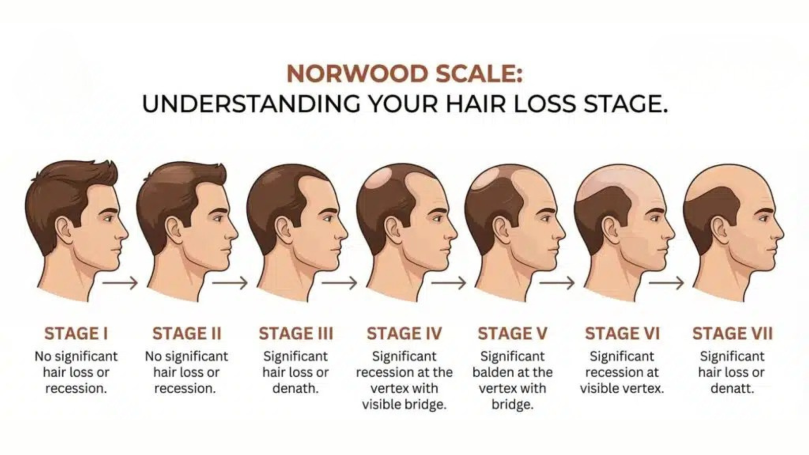 Norwood scale showing stages of male pattern hair loss progression