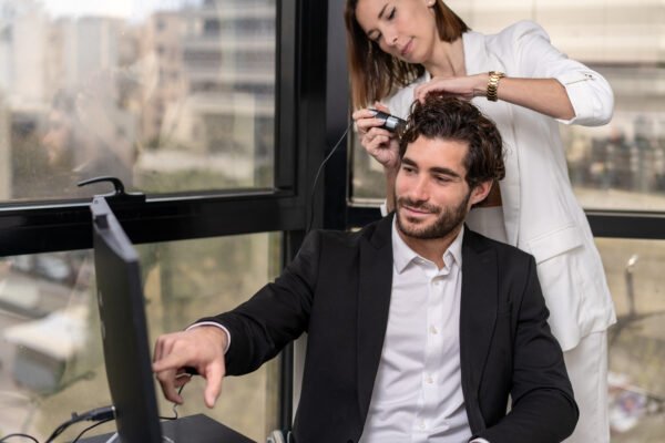 Trichoscopy hair analysis during male hair loss consultation